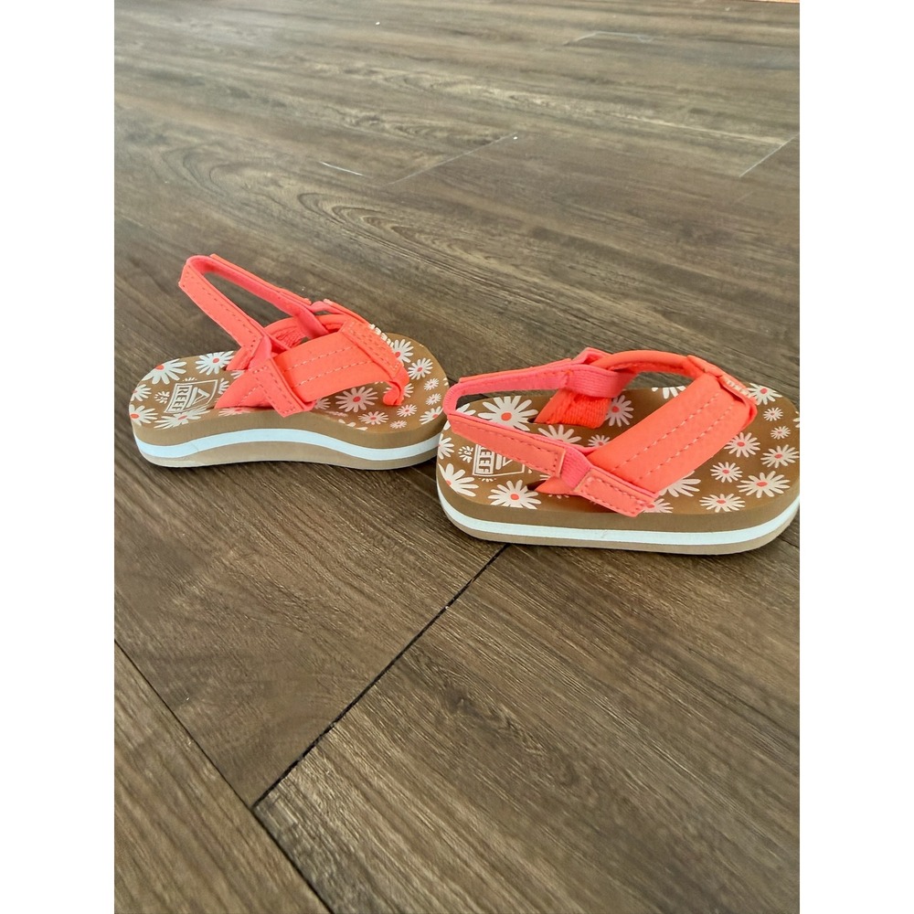 Reef Little Ahi Girls Sandals Coral Daisy Floral Backstrap Flip Flops